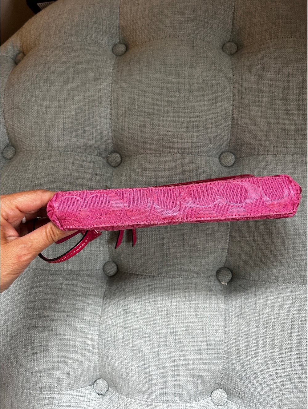 Coach Signature C Jacquard Wristlet Hot Pink Patent Leather Y2K - Picture 3 of 8